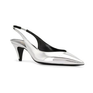 Saint Laurent Metallic Silver Kiki Slingback Kitten Heels